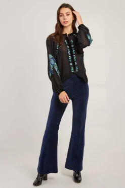 Outlet Blouse brodée avec détails en velours HAITI Les Blouses, Chemisiers & Tops
