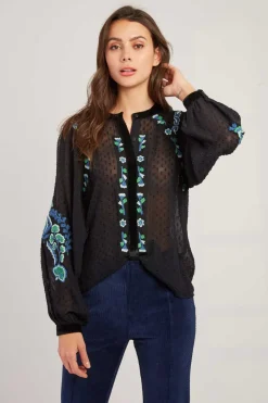 Outlet Blouse brodée avec détails en velours HAITI Les Blouses, Chemisiers & Tops