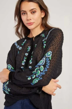 Outlet Blouse brodée avec détails en velours HAITI Les Blouses, Chemisiers & Tops