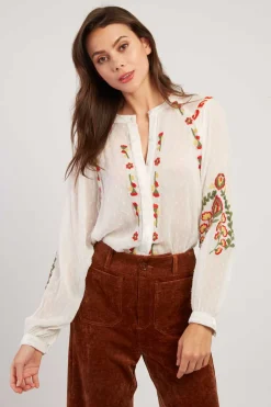 Outlet Blouse brodée avec détails en velours HAITI Les Blouses, Chemisiers & Tops