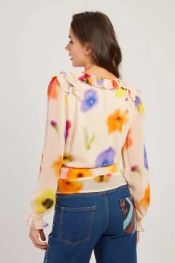 Cheap Blouse imprimée col V manches longues FELINE Les Blouses, Chemisiers & Tops