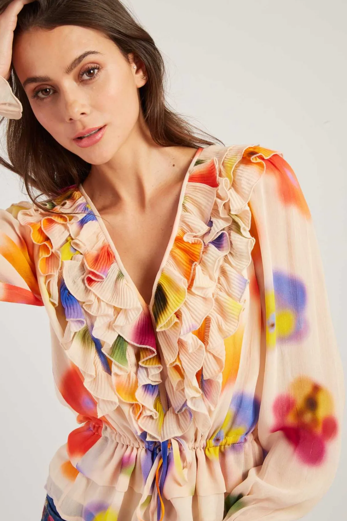 Cheap Blouse imprimée col V manches longues FELINE Les Blouses, Chemisiers & Tops