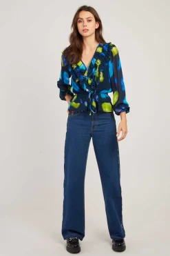 Cheap Blouse imprimée col V manches longues FELINE Les Blouses, Chemisiers & Tops