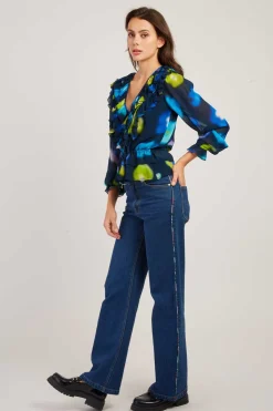 Cheap Blouse imprimée col V manches longues FELINE Les Blouses, Chemisiers & Tops