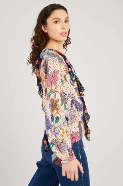 Discount Blouse imprimée manches bouffantes FABIENNE Les Blouses, Chemisiers & Tops