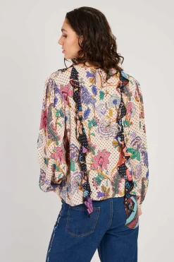 Discount Blouse imprimée manches bouffantes FABIENNE Les Blouses, Chemisiers & Tops