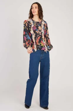 Discount Blouse imprimée manches bouffantes FABIENNE Les Blouses, Chemisiers & Tops