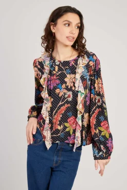 Discount Blouse imprimée manches bouffantes FABIENNE Les Blouses, Chemisiers & Tops
