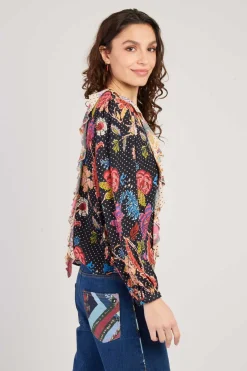 Discount Blouse imprimée manches bouffantes FABIENNE Les Blouses, Chemisiers & Tops