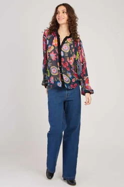 Cheap Blouse imprimée manches longues détails en velours FARAH Les Blouses, Chemisiers & Tops