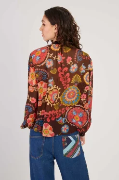 Cheap Blouse imprimée manches longues détails en velours FARAH Les Blouses, Chemisiers & Tops