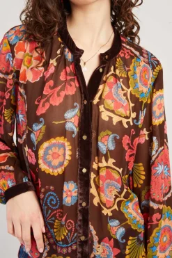 Cheap Blouse imprimée manches longues détails en velours FARAH Les Blouses, Chemisiers & Tops