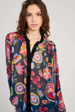 Cheap Blouse imprimée manches longues détails en velours FARAH Les Blouses, Chemisiers & Tops
