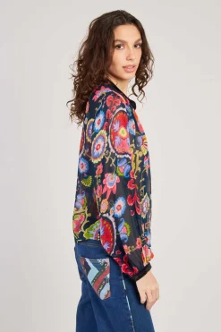 Cheap Blouse imprimée manches longues détails en velours FARAH Les Blouses, Chemisiers & Tops