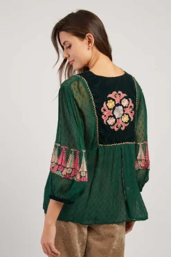 Flash Sale Blouse unie brodée manches 3/4 HALVA Les Blouses, Chemisiers & Tops