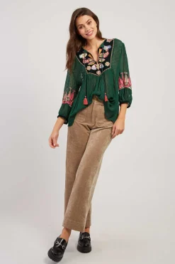 Flash Sale Blouse unie brodée manches 3/4 HALVA Les Blouses, Chemisiers & Tops