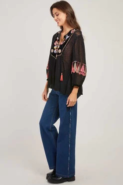 Flash Sale Blouse unie brodée manches 3/4 HALVA Les Blouses, Chemisiers & Tops