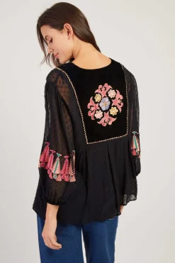 Flash Sale Blouse unie brodée manches 3/4 HALVA Les Blouses, Chemisiers & Tops