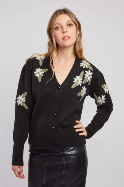 Outlet Cardigan en maille fine avec broderies florales DAKOTA Les Gilets, Cardigans & Pulls
