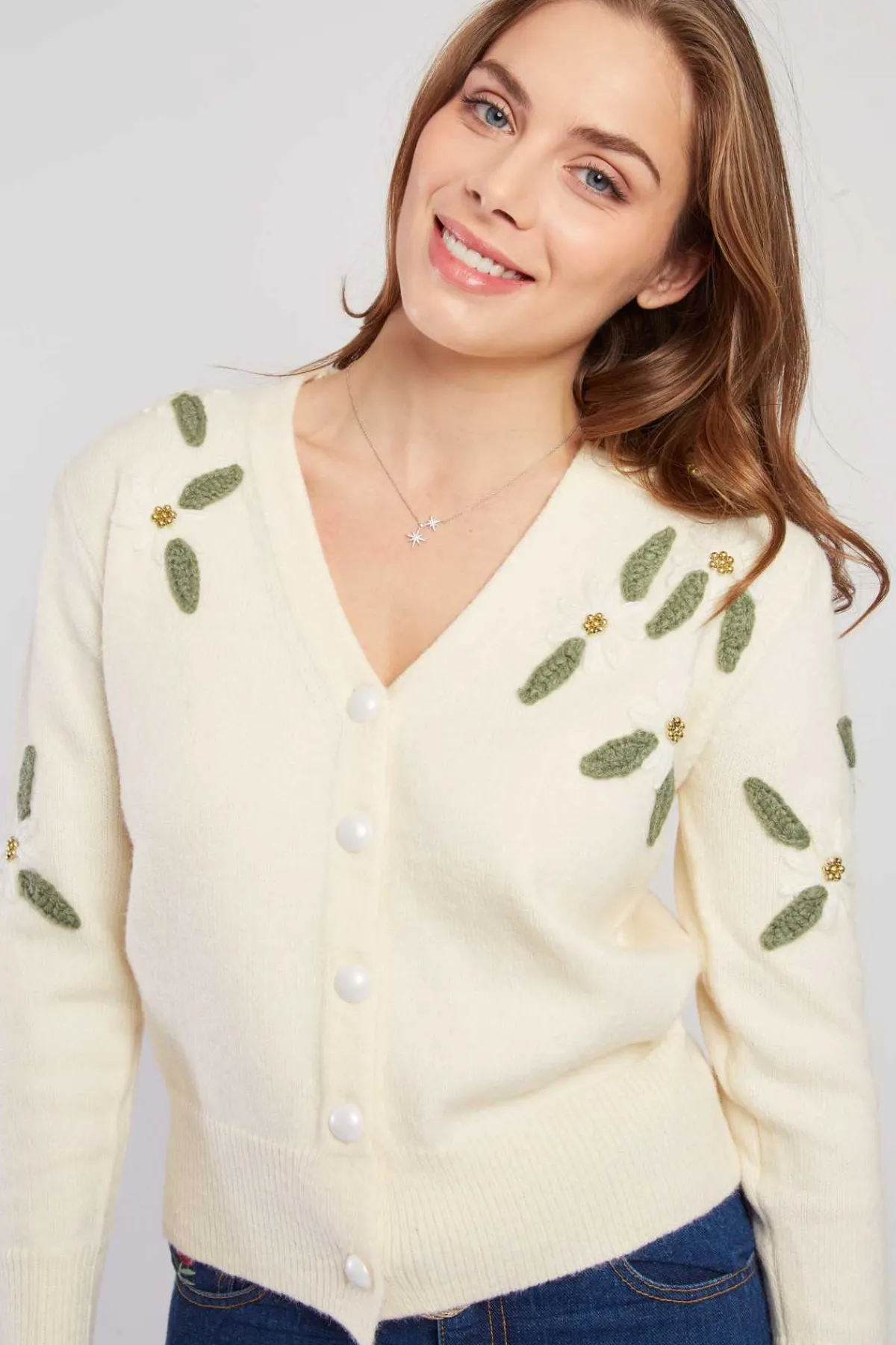 Outlet Cardigan en maille fine avec broderies florales DAKOTA Les Gilets, Cardigans & Pulls