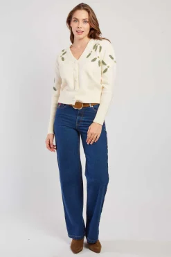 Outlet Cardigan en maille fine avec broderies florales DAKOTA Les Gilets, Cardigans & Pulls