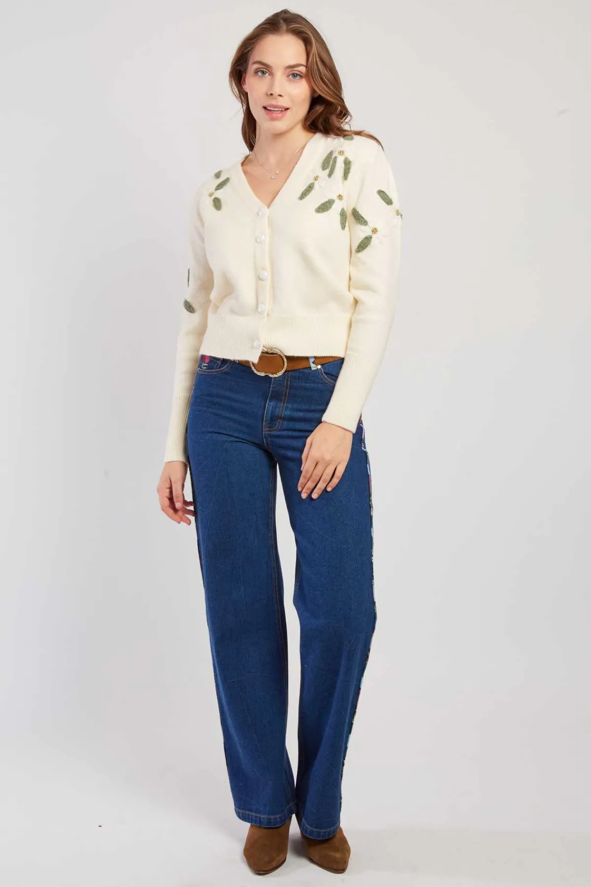 Outlet Cardigan en maille fine avec broderies florales DAKOTA Les Gilets, Cardigans & Pulls