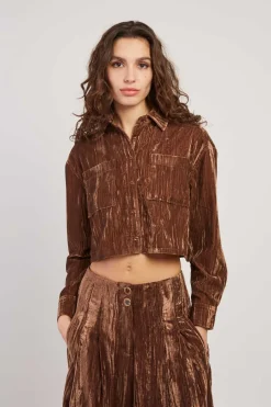 Outlet Chemise courte en velours HANNAH Les Blouses, Chemisiers & Tops