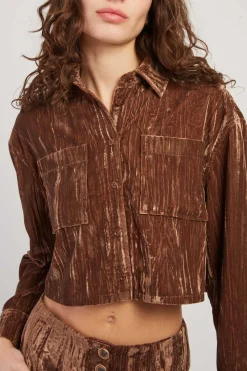 Outlet Chemise courte en velours HANNAH Les Blouses, Chemisiers & Tops