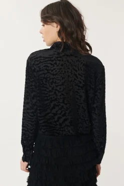 Online Chemise en jersey stretch de velour texturé dévoré MAIWEN Les Blouses, Chemisiers & Tops