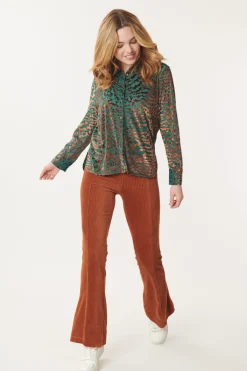 Online Chemise en jersey stretch de velour texturé dévoré MAIWEN Les Blouses, Chemisiers & Tops