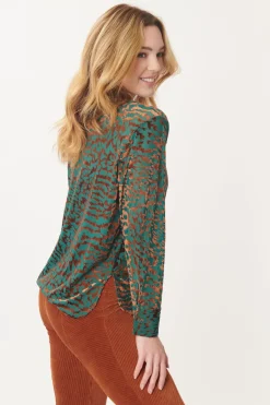 Online Chemise en jersey stretch de velour texturé dévoré MAIWEN Les Blouses, Chemisiers & Tops