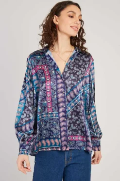 Best Chemise en satin imprimée FANNETTE Les Blouses, Chemisiers & Tops