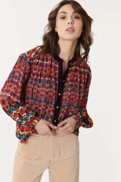 Cheap Chemise imprimée en velours multicolore BARTH Les Blouses, Chemisiers & Tops