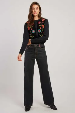 Hot Gilet col rond effet velours brodé DELPHINE Les Gilets, Cardigans & Pulls