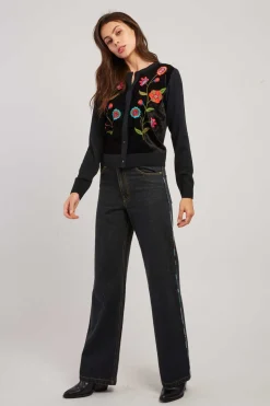 Hot Gilet col rond effet velours brodé DELPHINE Les Gilets, Cardigans & Pulls