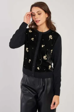 Best Sale Gilet col rond effet velours brodé DAYTONA Les Gilets, Cardigans & Pulls