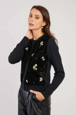 Best Sale Gilet col rond effet velours brodé DAYTONA Les Gilets, Cardigans & Pulls