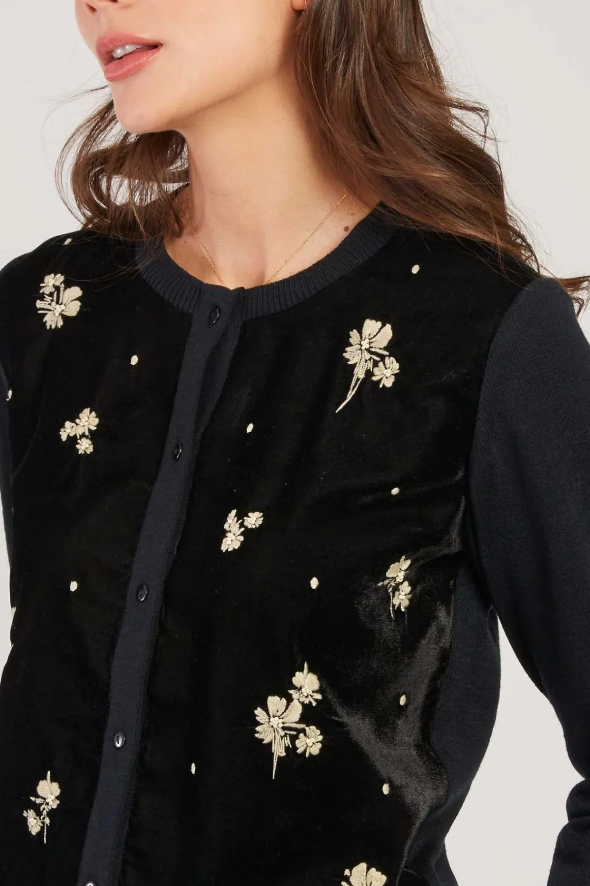 Best Sale Gilet col rond effet velours brodé DAYTONA Les Gilets, Cardigans & Pulls