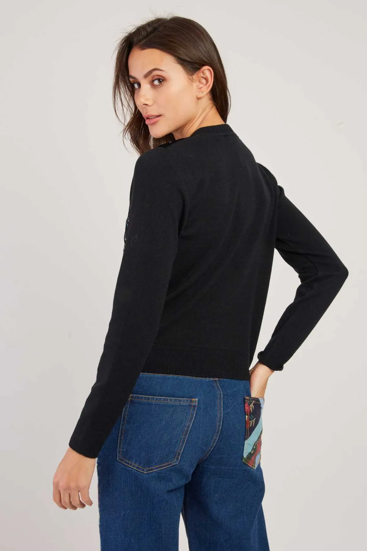 Online Gilet col rond effet velours brodé DELOS La Maille|Les Gilets, Cardigans & Pulls