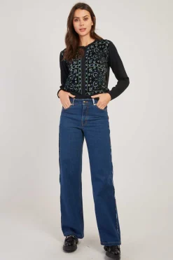 Online Gilet col rond effet velours brodé DELOS La Maille|Les Gilets, Cardigans & Pulls