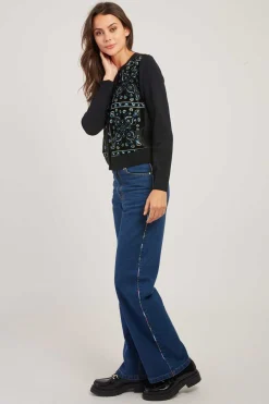 Online Gilet col rond effet velours brodé DELOS La Maille|Les Gilets, Cardigans & Pulls