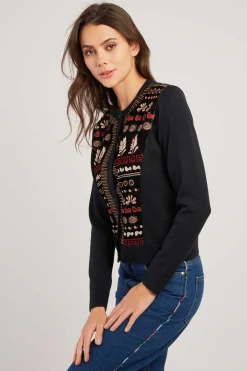 Hot Gilet col rond effet velours brodé DAX La Maille|Les Gilets, Cardigans & Pulls