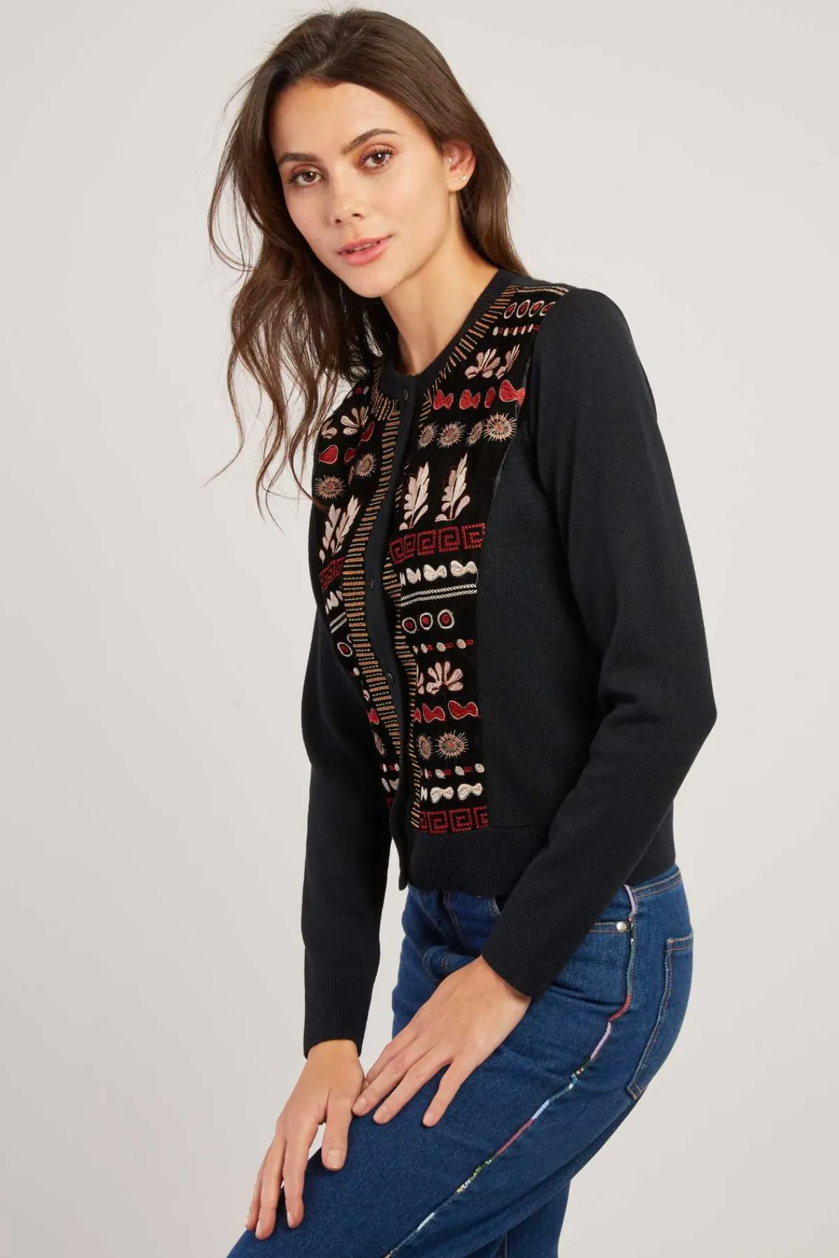 Hot Gilet col rond effet velours brodé DAX La Maille|Les Gilets, Cardigans & Pulls