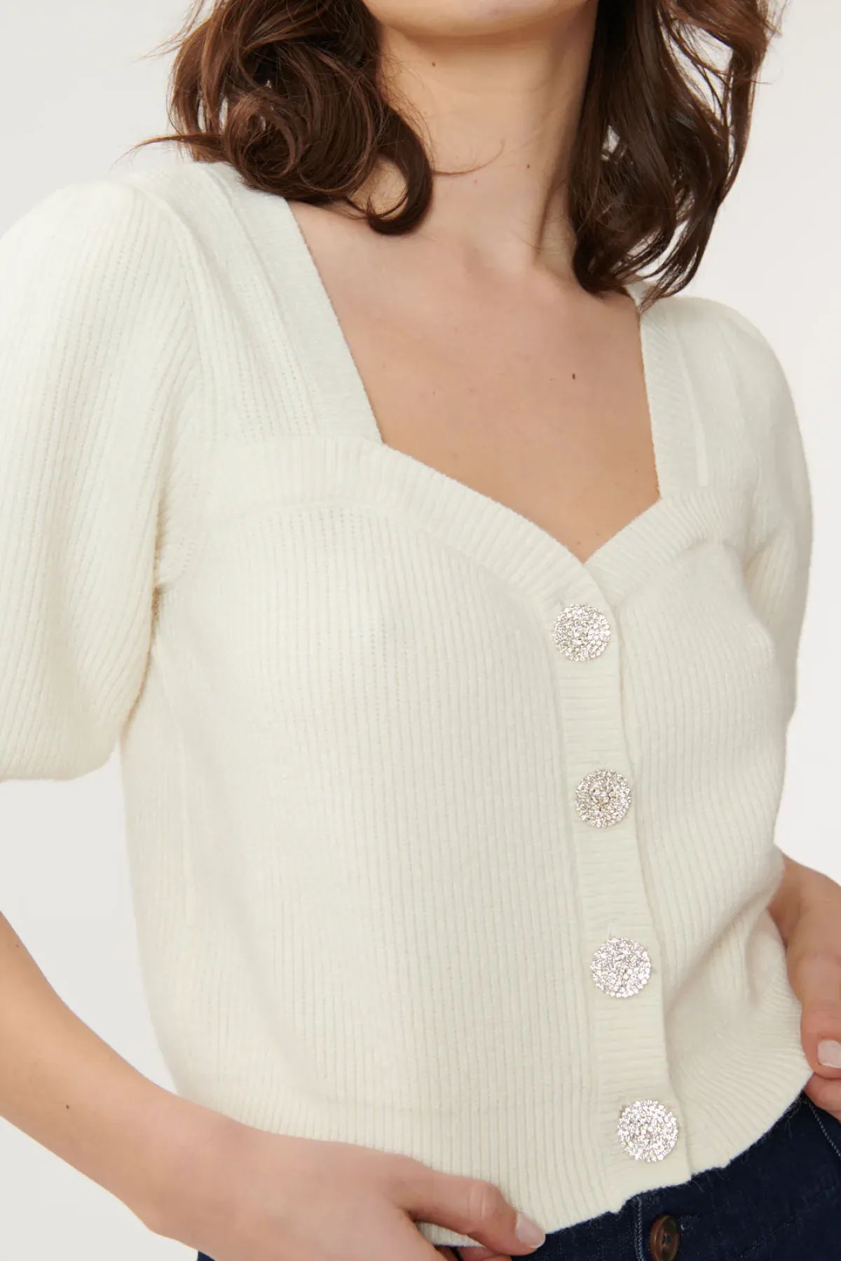 Online Gilet Court en Coton avec Boutons Bijoux LIANE La Maille|Les Blouses, Chemisiers & Tops