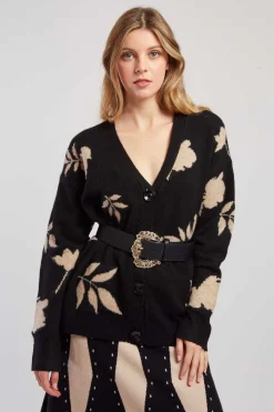 Outlet Gilet en maille bicolore avec motif feuillage DANITZA La Maille|Les Gilets, Cardigans & Pulls