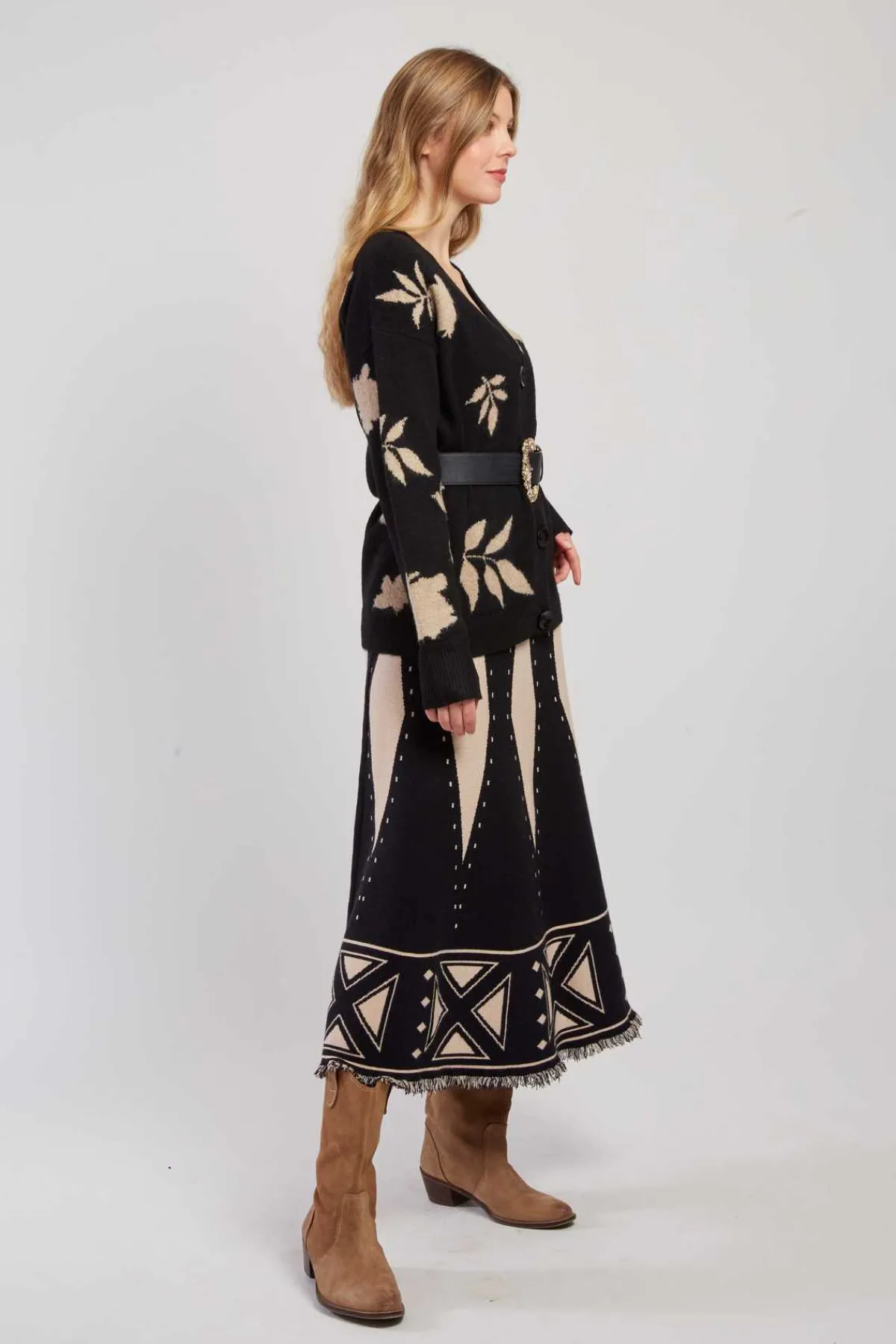 Outlet Gilet en maille bicolore avec motif feuillage DANITZA La Maille|Les Gilets, Cardigans & Pulls