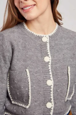 Best Gilet en maille bicolore brodé avec poches DALABA La Maille|Les Gilets, Cardigans & Pulls