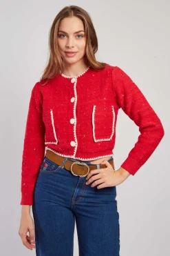 Best Gilet en maille bicolore brodé avec poches DALABA La Maille|Les Gilets, Cardigans & Pulls