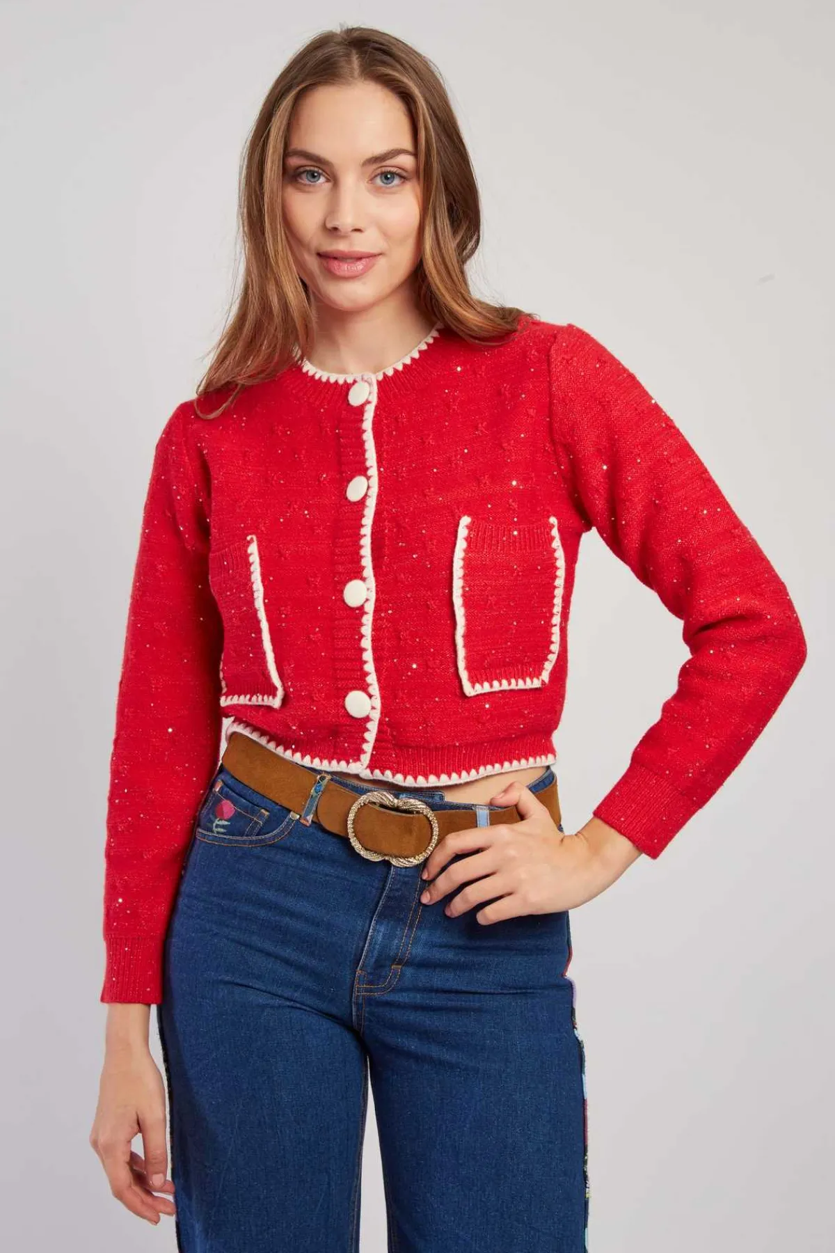 Best Gilet en maille bicolore brodé avec poches DALABA La Maille|Les Gilets, Cardigans & Pulls