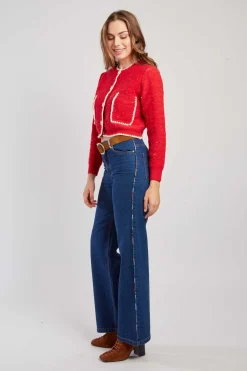 Best Gilet en maille bicolore brodé avec poches DALABA La Maille|Les Gilets, Cardigans & Pulls